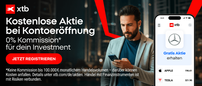 XTB – Kostenlose Aktie bei Kontoeröffnung, 0 % Kommission
